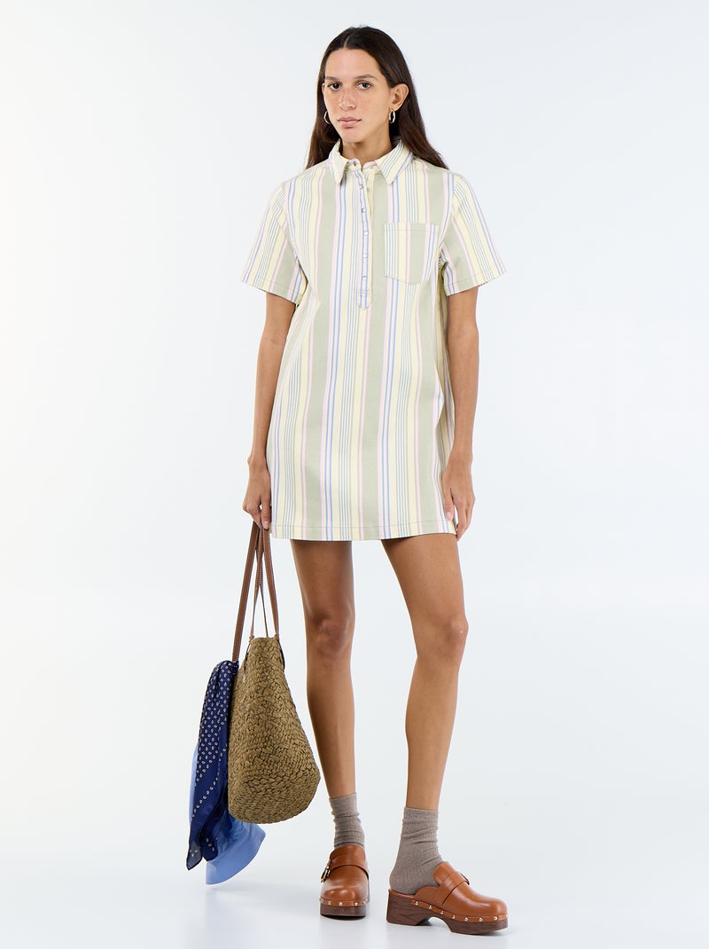 Vestido de sarja de corte curto Branco - Kiabi