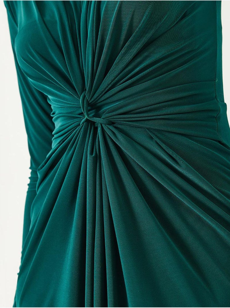 Vestido de tecido candy com decote em v e franzido frontal lucci Cáqui - Kiabi