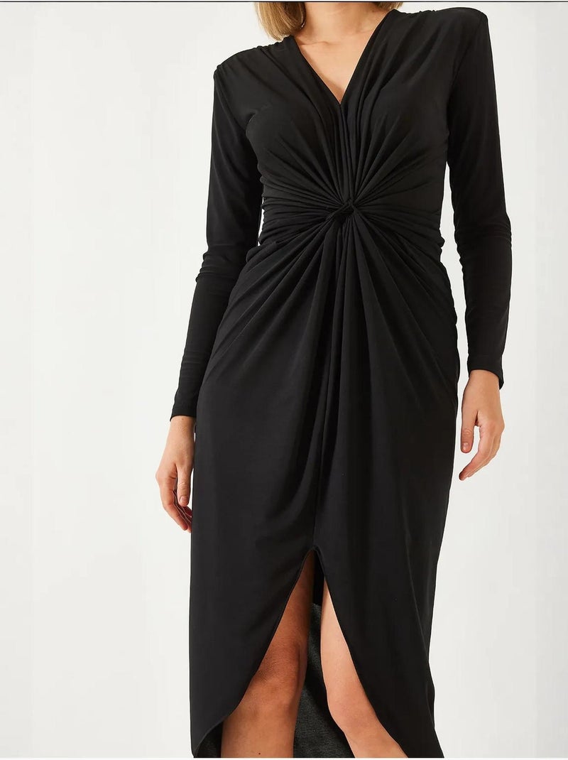Vestido de tecido candy com decote em v e franzido frontal lucci Preto - Kiabi