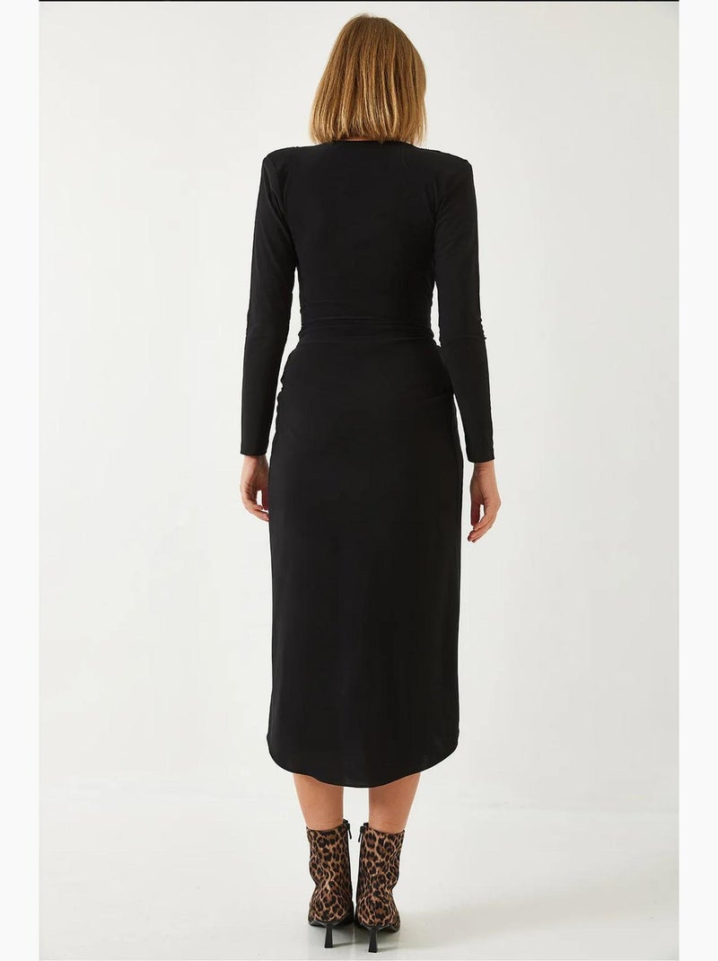 Vestido de tecido candy com decote em v e franzido frontal lucci Preto - Kiabi