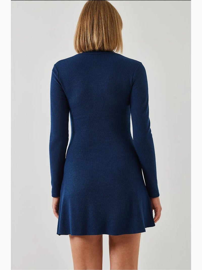 Vestido de tecido otomano canelado com fecho lucci Azul-marinho - Kiabi