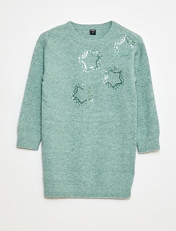 Vestido de tricô com estrelas em lantejoulas