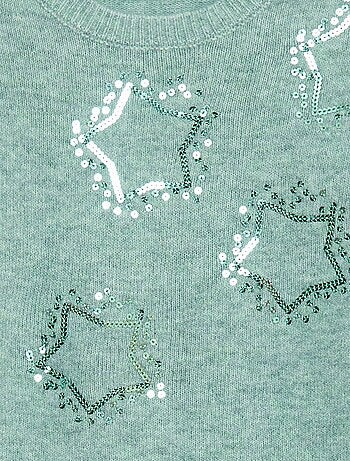 Vestido de tricô com estrelas em lantejoulas