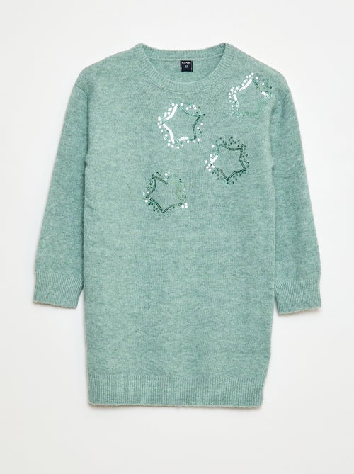 Vestido de tricô com estrelas em lantejoulas - Kiabi