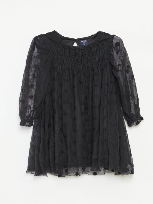 Vestido de tule com bordados de flores - Kiabi