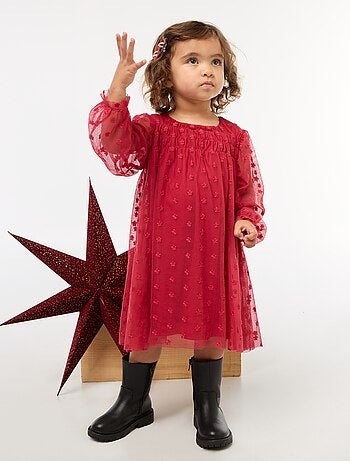 Vestido de tule com bordados de flores