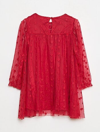 Vestido de tule com bordados de flores