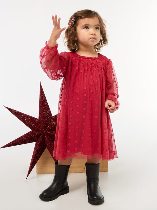 Vestido de tule com bordados de flores - Kiabi