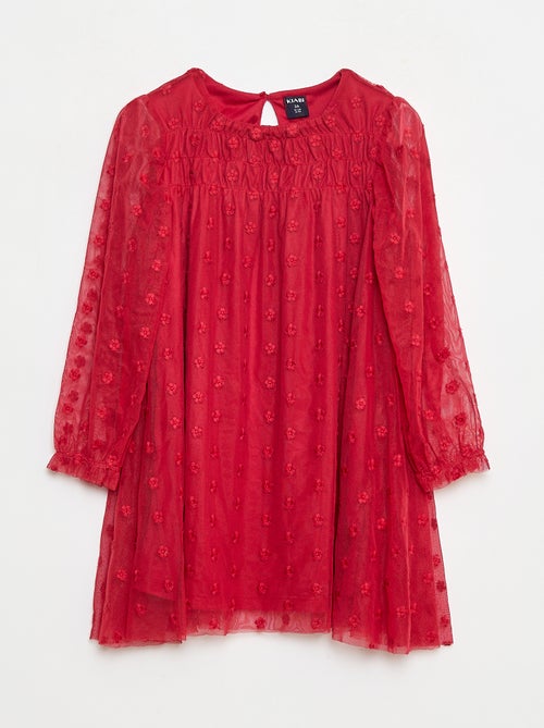 Vestido de tule com bordados de flores - Kiabi