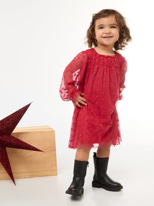 Vestido de tule com bordados de flores - Kiabi