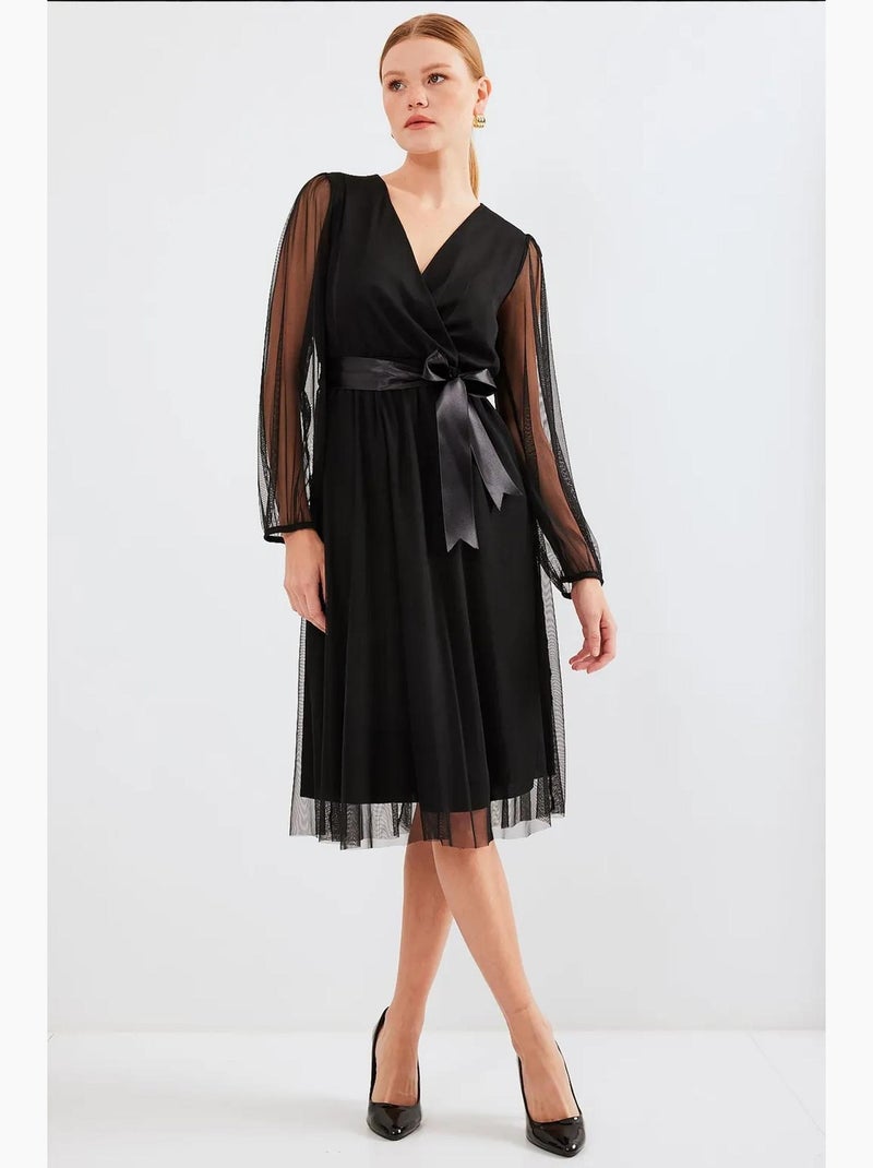 Vestido de tule com decote cruzado bdart Preto - Kiabi