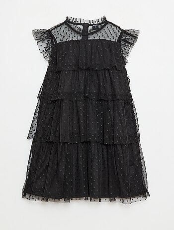 Vestido de tule com folhos e estampado de bolinhas 'Halloween'