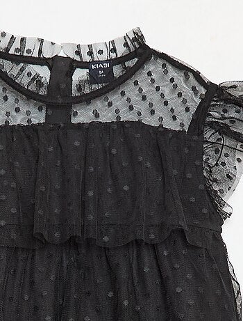 Vestido de tule com folhos e estampado de bolinhas 'Halloween'