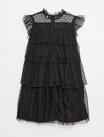 Vestido de tule com folhos e estampado de bolinhas 'Halloween'