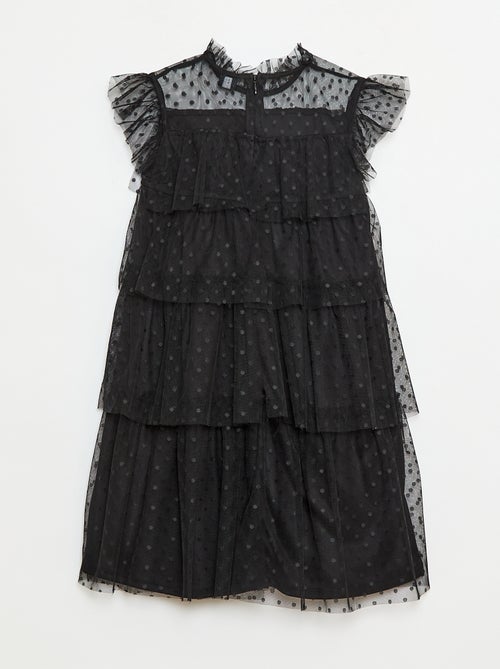 Vestido de tule com folhos e estampado de bolinhas 'Halloween' - Kiabi