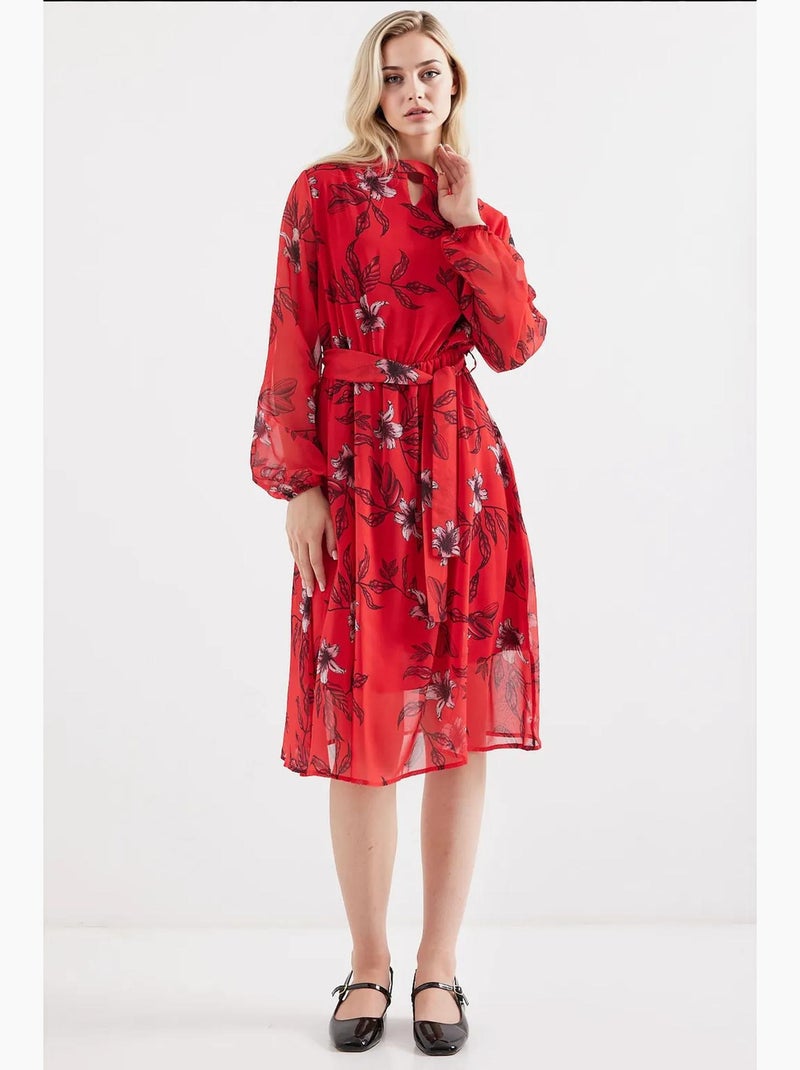 Vestido de tule estampado com forro bdart Vermelho - Kiabi