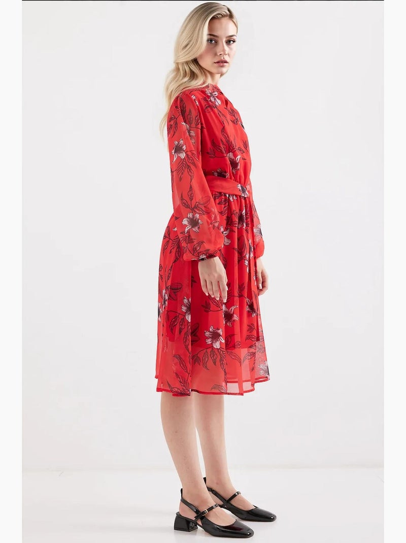 Vestido de tule estampado com forro bdart Vermelho - Kiabi