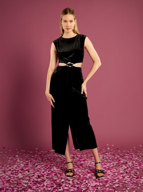 Vestido de veludo com detalhes vazados nas laterais - Kiabi