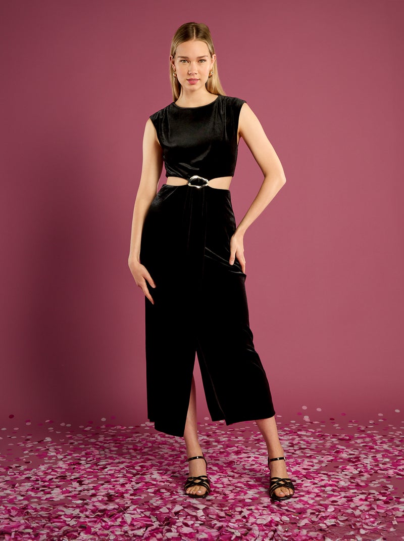 Vestido de veludo com detalhes vazados nas laterais Preto - Kiabi