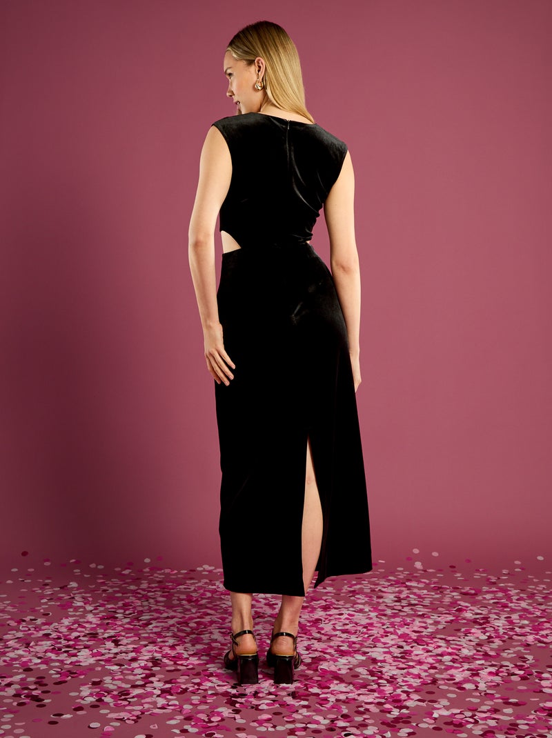 Vestido de veludo com detalhes vazados nas laterais Preto - Kiabi