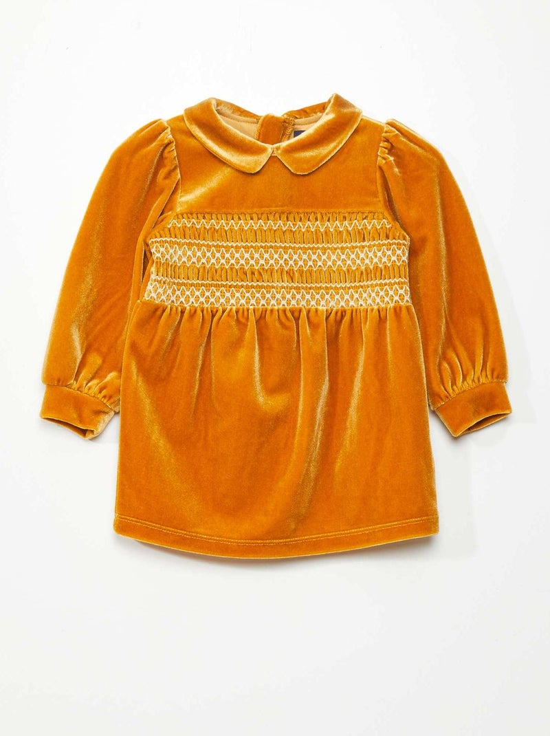 Vestido de veludo com gola claudine AMARELO - Kiabi