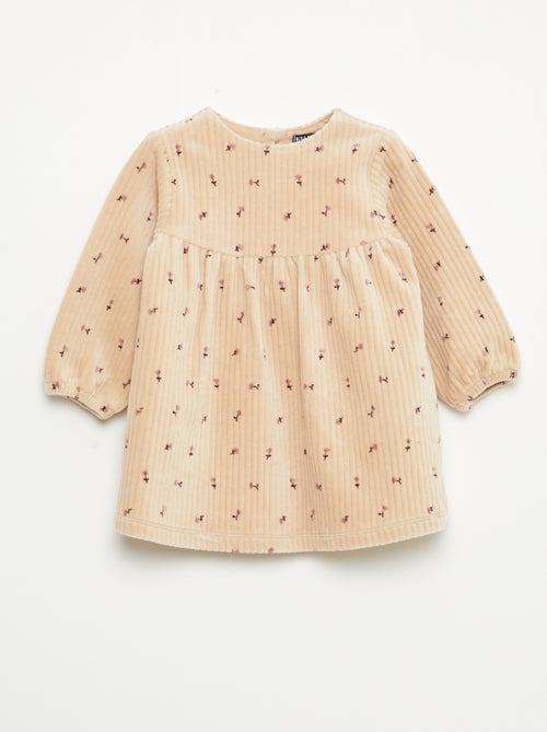 Vestido de veludo com mangas compridas e estampado - Kiabi