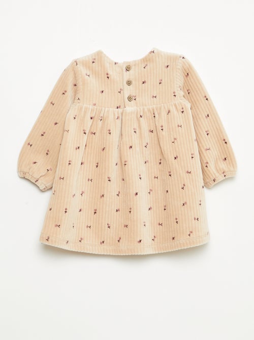 Vestido de veludo com mangas compridas e estampado - Kiabi