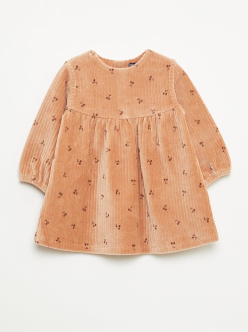 Vestido de veludo com mangas compridas e estampado - Kiabi