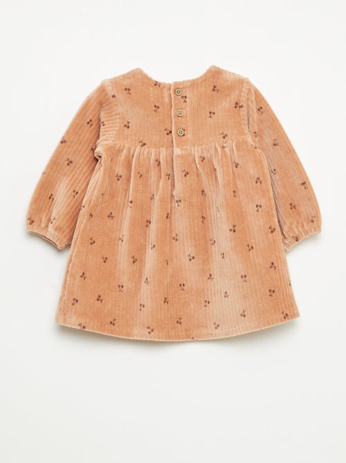 Vestido de veludo com mangas compridas e estampado - Kiabi