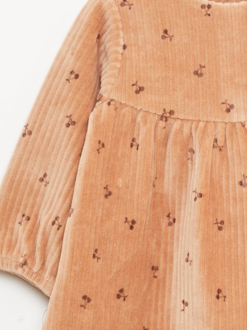 Vestido de veludo com mangas compridas e estampado Castanho - Kiabi