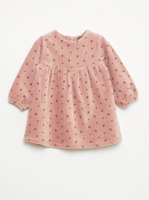 Vestido de veludo com mangas compridas e padrão - Kiabi