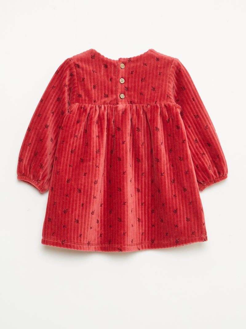 Vestido de veludo com mangas compridas e padrão Vermelho - Kiabi