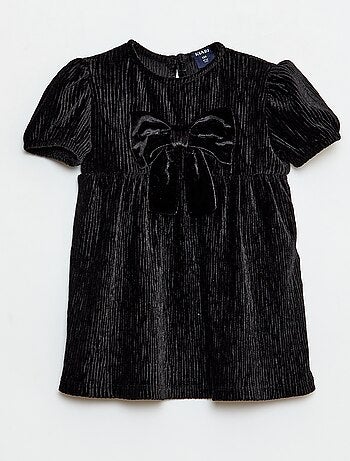 Vestido de veludo cotelê com laço fantasia