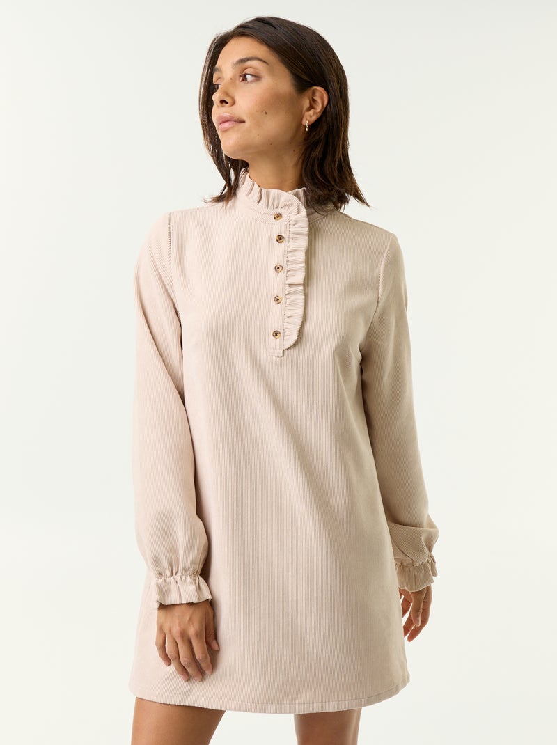 Vestido de veludo cotelê de manga comprida Bege - Kiabi