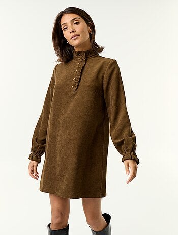 Vestido de veludo cotelê de manga comprida