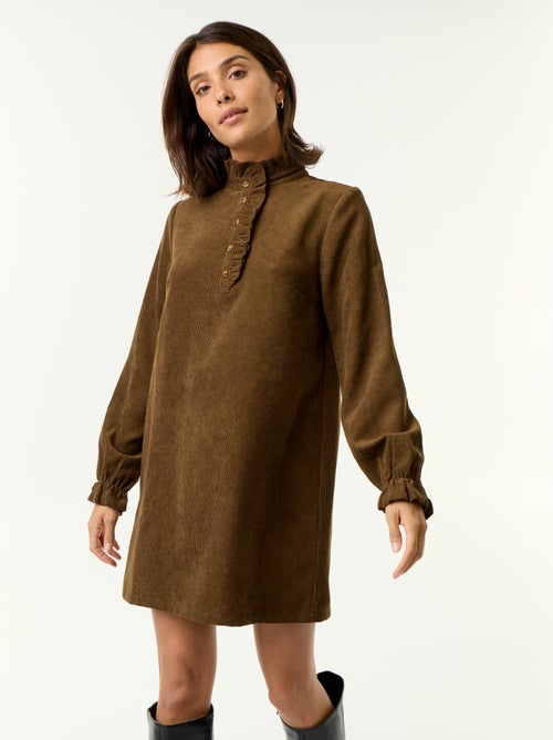 Vestido de veludo cotelê de manga comprida - Kiabi
