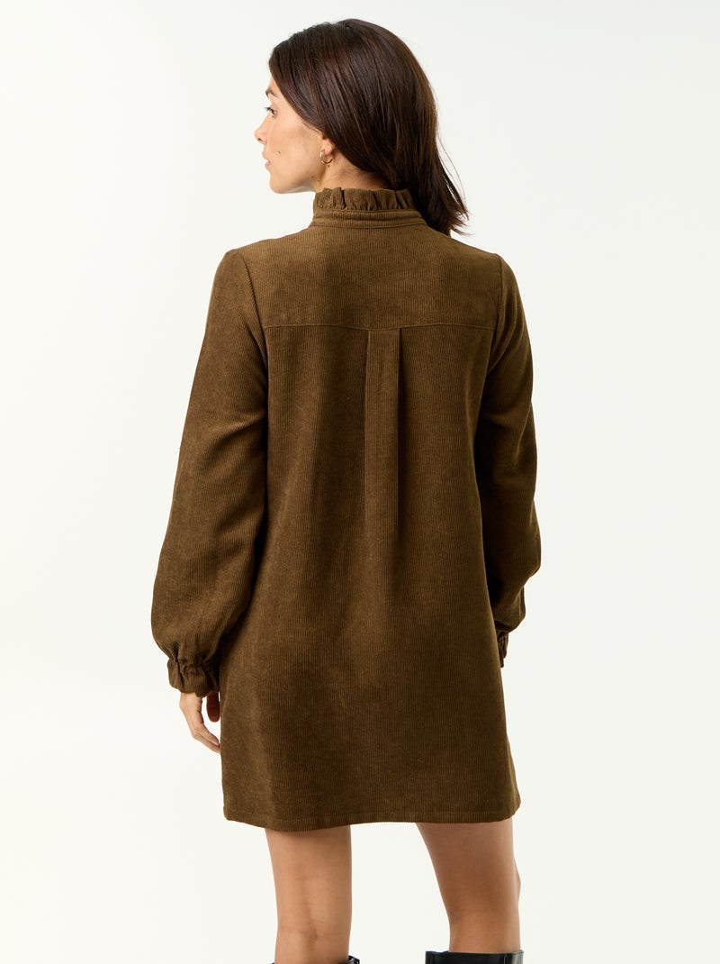 Vestido de veludo cotelê de manga comprida Castanho - Kiabi