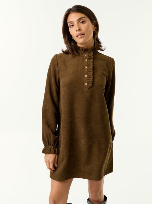Vestido de veludo cotelê de manga comprida - Kiabi