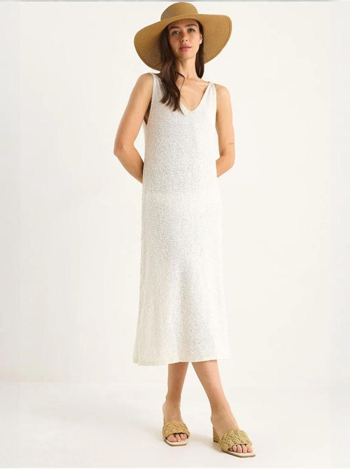Vestido de verão em malha com detalhe às riscas nas costas lucci - Kiabi Vestido de verão em malha com detalhe às riscas nas costas lucci - Kiabi