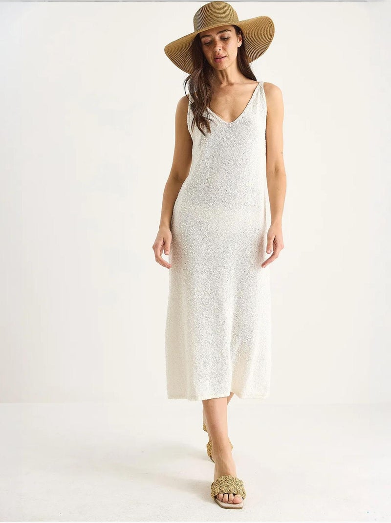 Vestido de verão em malha com detalhe às riscas nas costas lucci Bege-argila - Kiabi