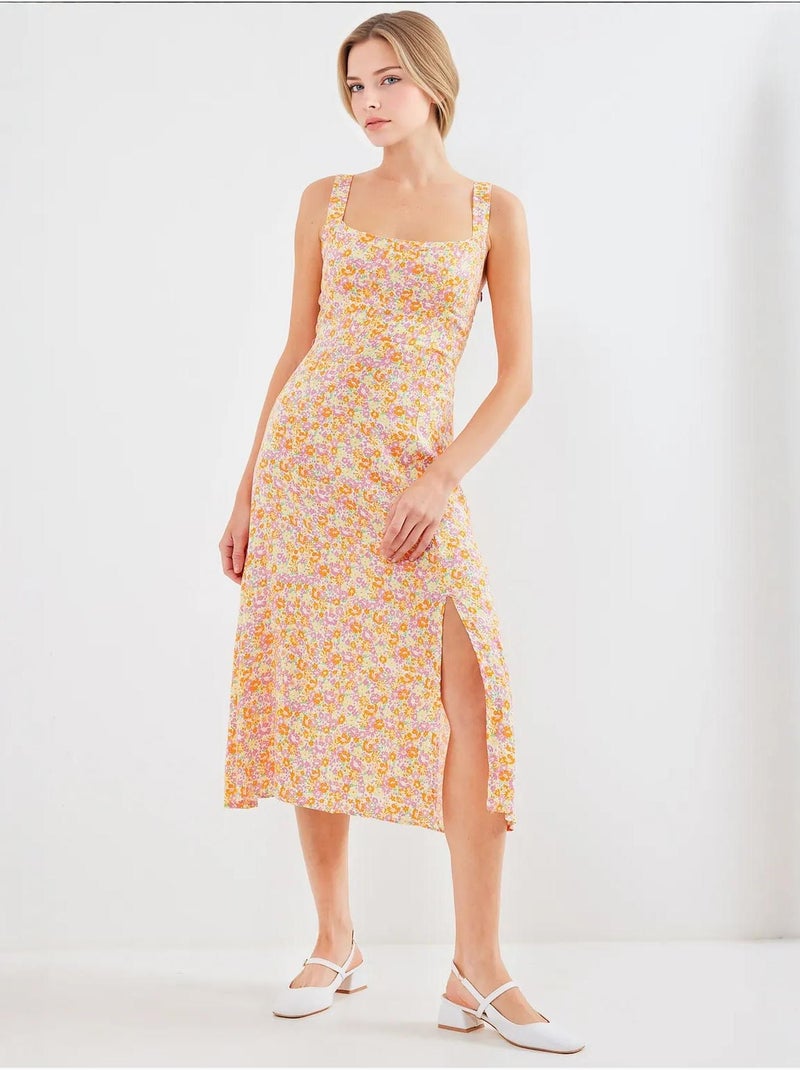 Vestido de viscose com alças e racha bdart Laranja-mandarina - Kiabi