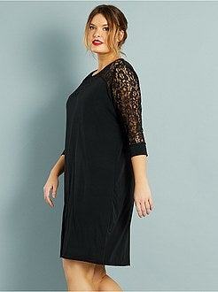 Vestido direito com plastrão e mangas em renda - Kiabi