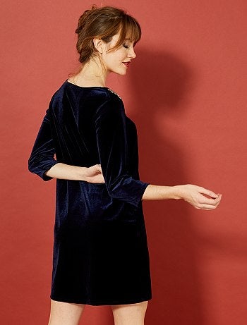 Mulher do 34 até 48 - Vestido direito de veludo com joias - Kiabi