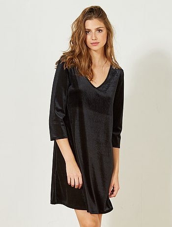 Mulher do 34 até 48 - Vestido direito de veludo com joias - Kiabi