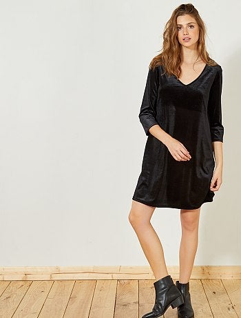 Mulher do 34 até 48 - Vestido direito de veludo com joias - Kiabi