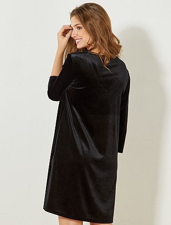 Mulher do 34 até 48 - Vestido direito de veludo com joias - Kiabi