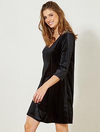 Mulher do 34 até 48 - Vestido direito de veludo com joias - Kiabi