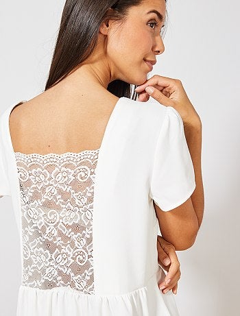 Vestido direito fluido com renda - Kiabi