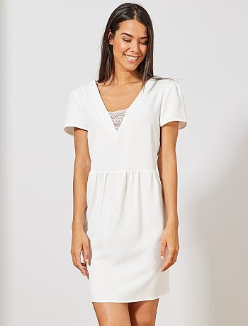 Vestido direito fluido com renda - Kiabi