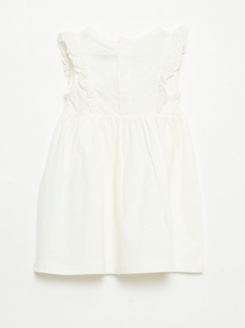 Vestido 'Disney' liso sem mangas com folho no peitilho Branco - Kiabi